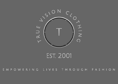 True Vision Clothing logo with a circular design and text on a grey background
